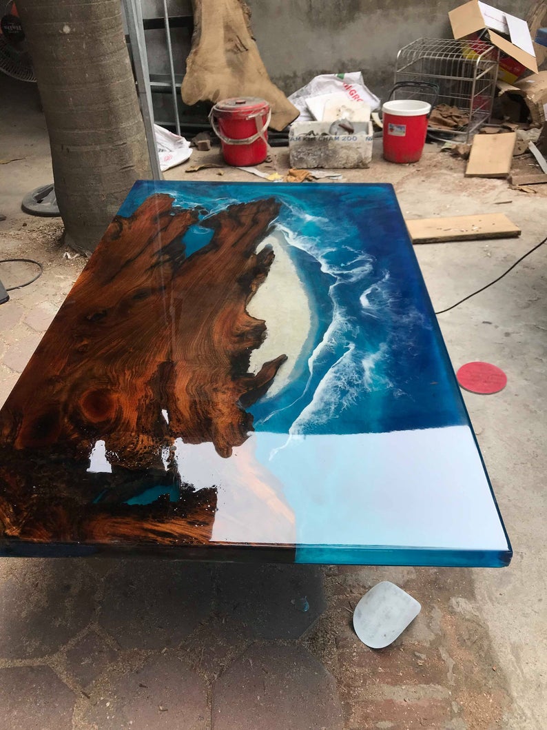Blue Epoxy River Ocean Table - Woodify