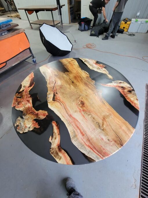 5ft round epoxy river dining table woodify