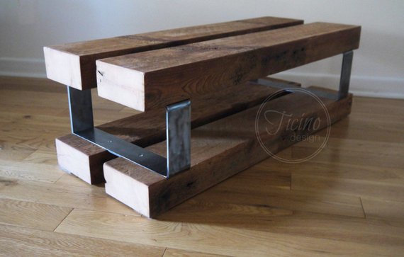 Entryway Bench Reclaimed Wood and Metal