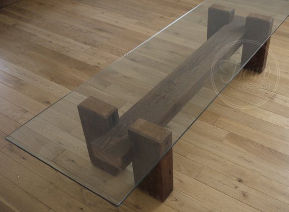 Rustic Reclaimed Wood Coffee Table Glass Top