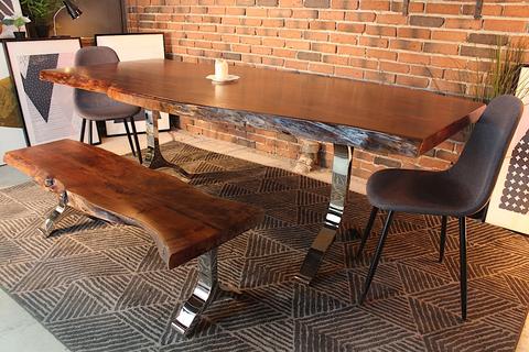 Acacia Live Edge Dining Table With Chrome Y Shaped Legs Honey Walnut